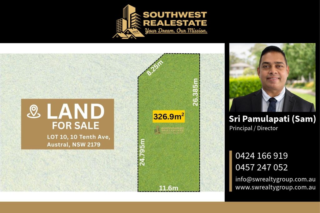 Lot 10, 10 Tenth Avenue, Austral NSW 2179 with 326.9m² residential land for sale by Southwest Real Estate Group.