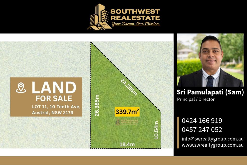 Lot 11, 10 Tenth Avenue, Austral NSW 2179 with 339.7m² residential land for sale by Southwest Real Estate Group.