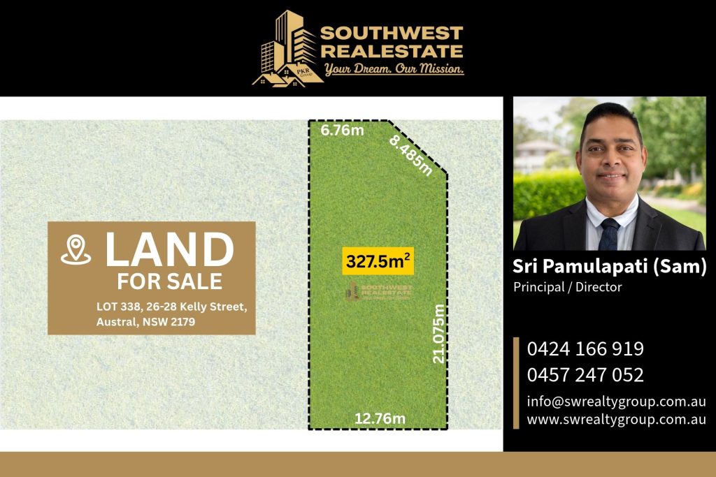 Lot 338, 26–28 Kelly Street, Austral NSW 2179 with 327.5m² residential land for sale by Southwest Real Estate Group.