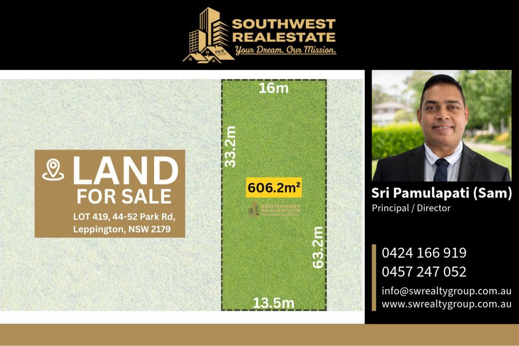 Lot 419, 44–52 Park Road, Leppington NSW 2179 with 606.2m² residential land for sale by Southwest Real Estate Group.