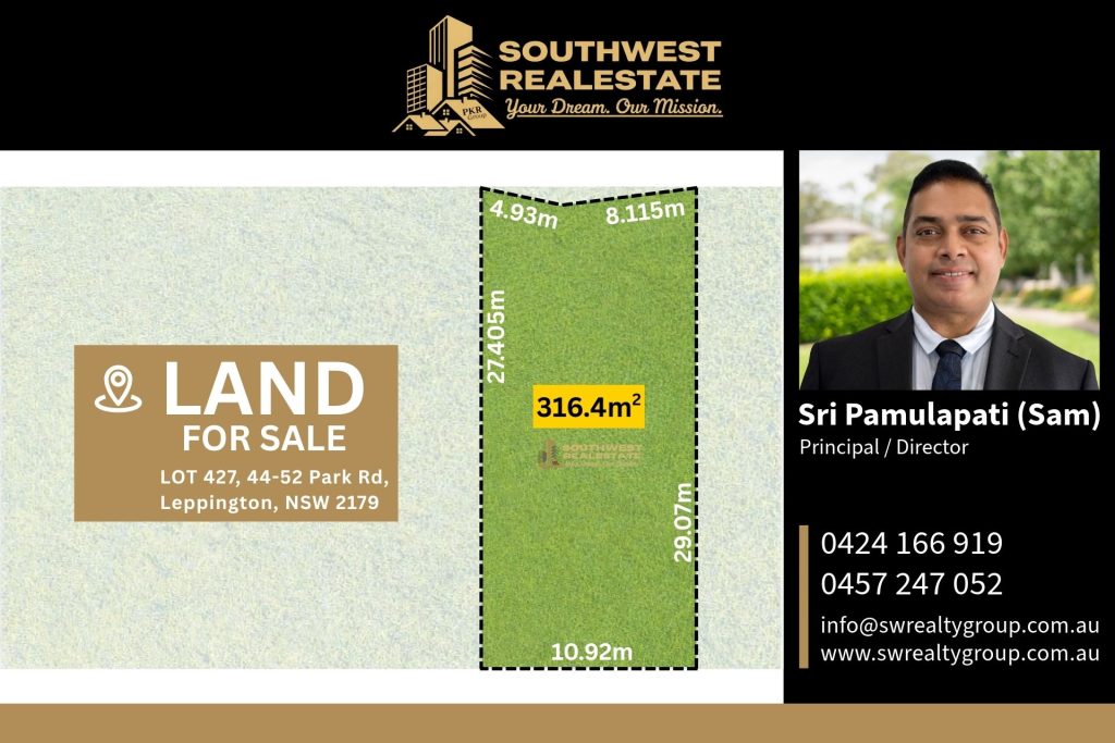 Lot 427, 44–52 Park Road, Leppington NSW 2179 with 316.4m² residential land for sale by Southwest Real Estate Group.
