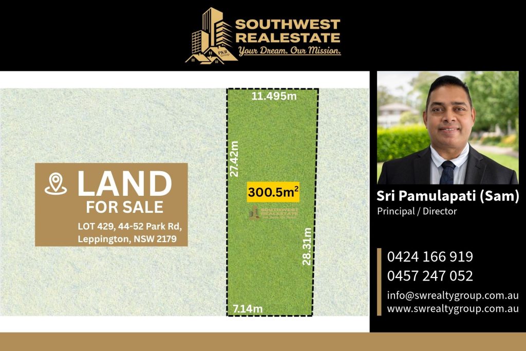 Lot 429, 44–52 Park Road, Leppington NSW 2179 with 300.5m² residential land for sale by Southwest Real Estate Group.