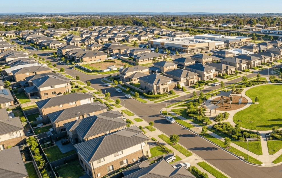Modern community park and residential neighbourhood in Austral NSW