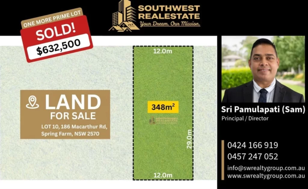 Recently Sold Residential Land at Lot 10, 186 Macarthur Road, Spring Farm NSW 2570 by South West Realty Group