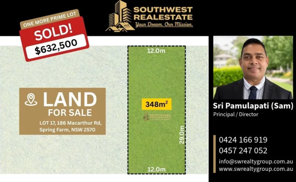 Recently Sold Residential Land at Lot 17, 186 MacArthur Road, Spring Farm NSW 2570 by South West Realty Group
